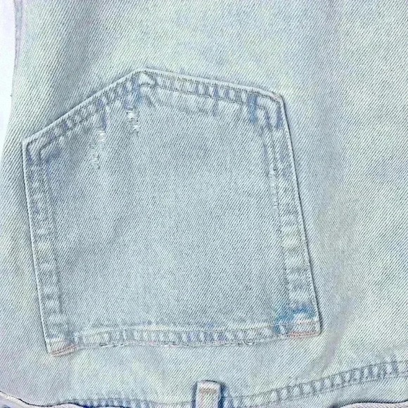 Zara Jean Jacket Sleeveless Distressed Button Front Pockets Collar Light Wash M - Picture 9 of 13
